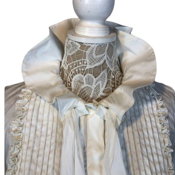 ETRO white tuxedo blouse high ruffled neck tie Victorian style size small (40) - Picture 13 of 13